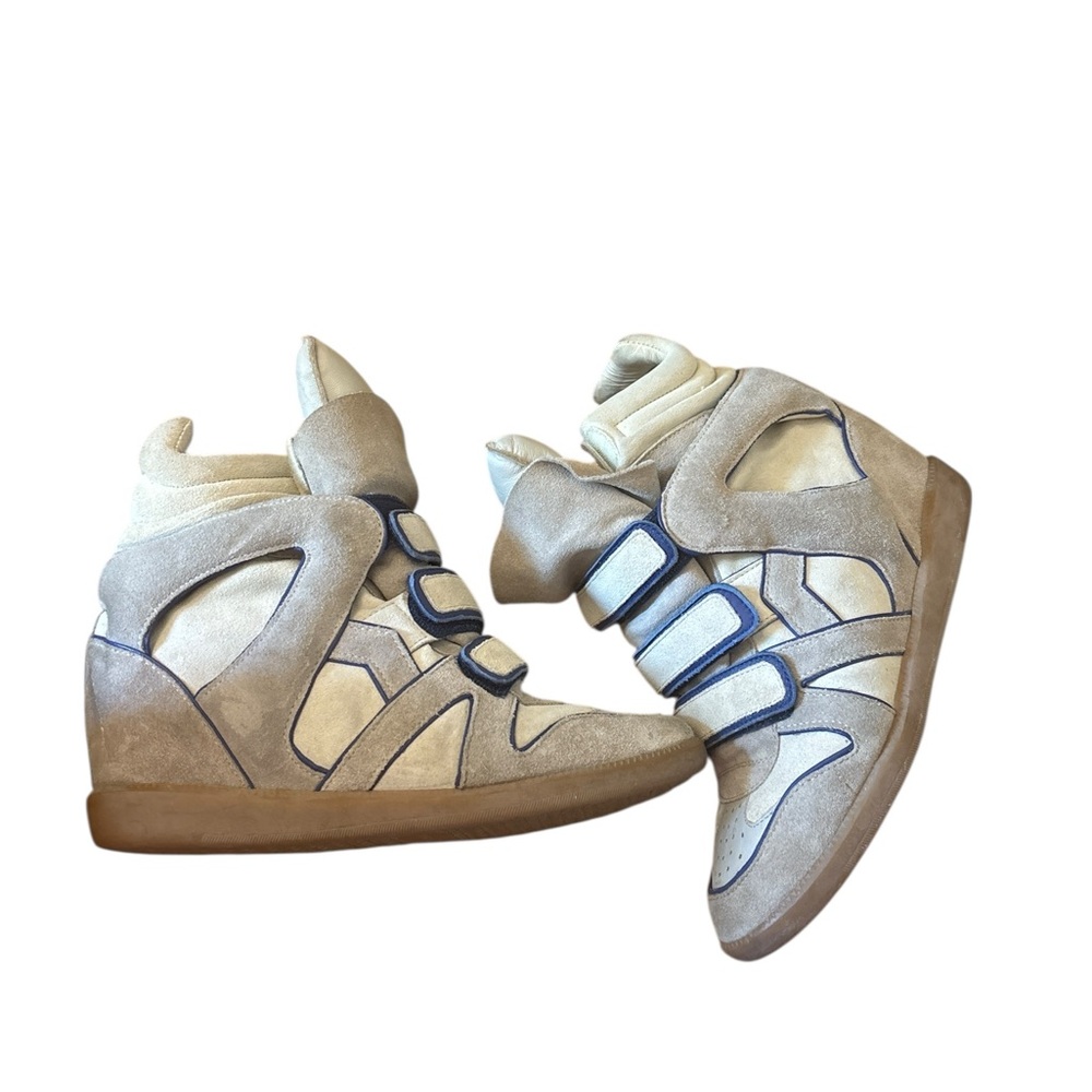 Isabel Marant Beckett Cream and Blue Wedge Sneakers Size 40